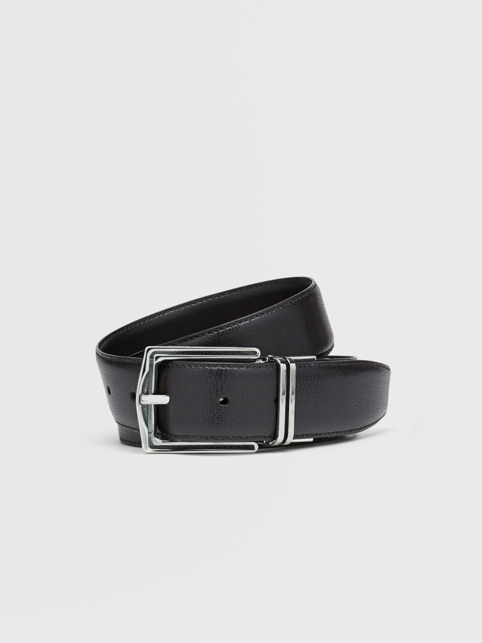 Black Slightly Grained Leather and Black Leather Reversible Belt